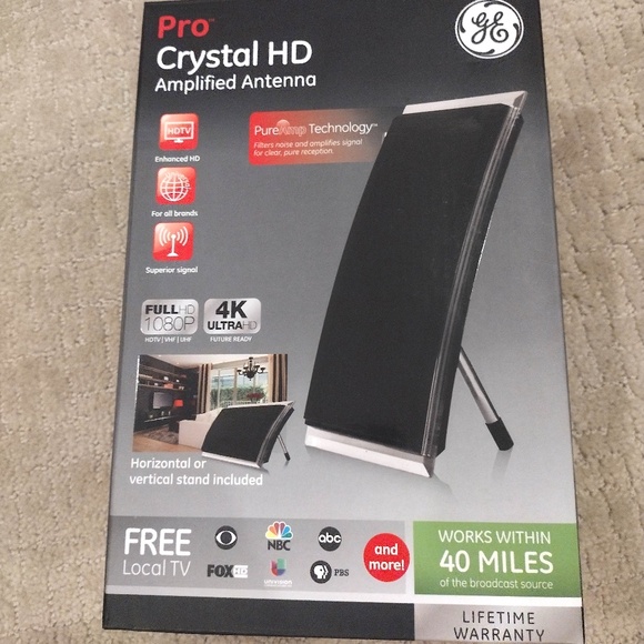 GE Pro Indoor Crystal HD Amplified Antenna 4K Ultra HD 1080P 40-Mile Range - Picture 1 of 4